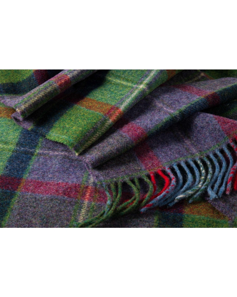 John Hanly Irish wool scarf purple/green/navy check
