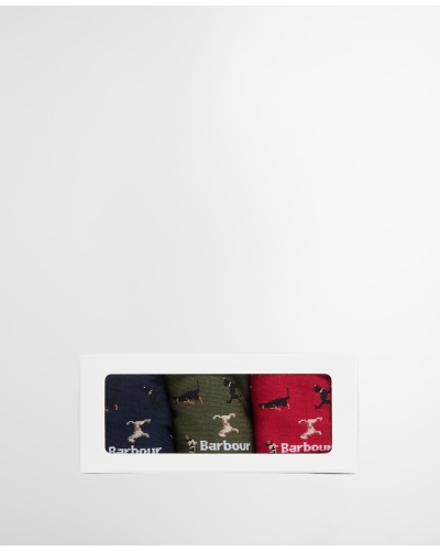 Barbour Dog socks gift set mi31 navy/red/green