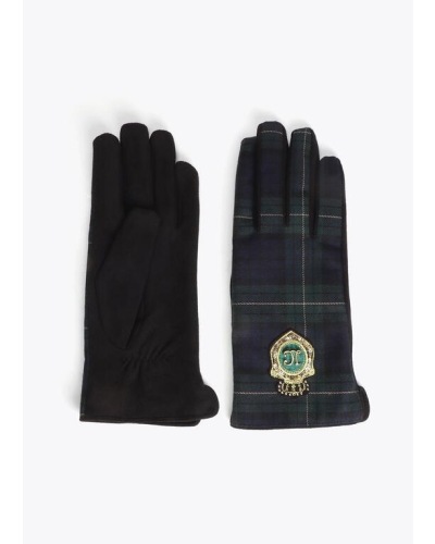 Lola Casademunt Tartan fabric gloves with logo verde/negro