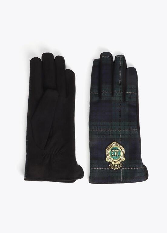 Lola Casademunt Tartan fabric gloves with logo verde/negro