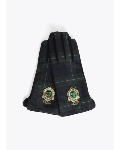 Lola Casademunt Tartan fabric gloves with logo verde/negro