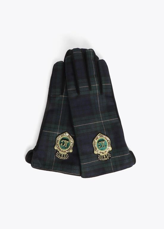 Lola Casademunt Tartan fabric gloves with logo verde/negro