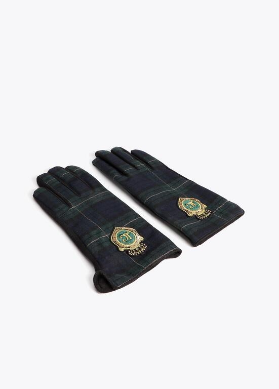 Lola Casademunt Tartan fabric gloves with logo verde/negro