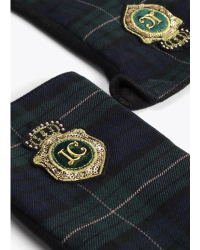 Lola Casademunt Tartan fabric gloves with logo verde/negro