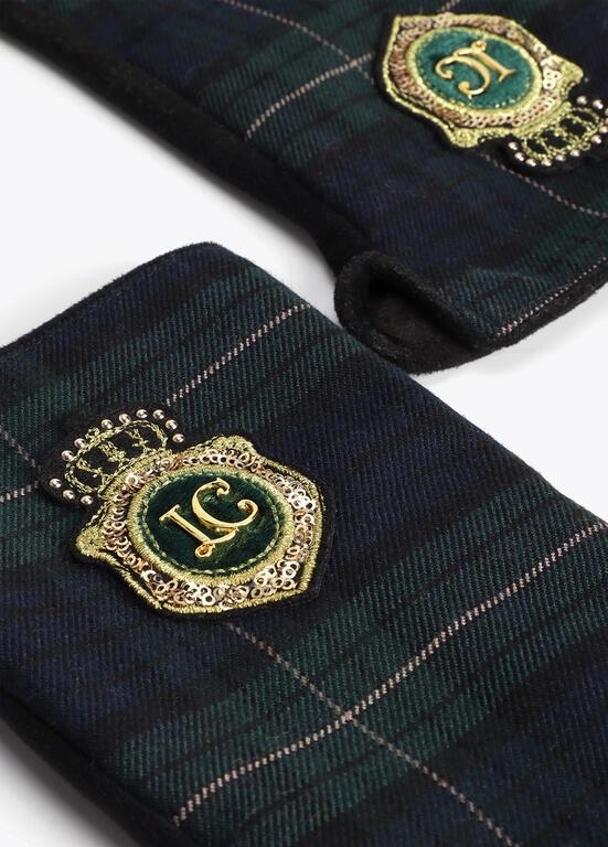 Lola Casademunt Tartan fabric gloves with logo verde/negro