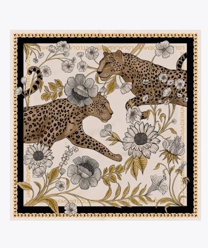 Lola Casademunt Tigers en flowers scarf ecru-black