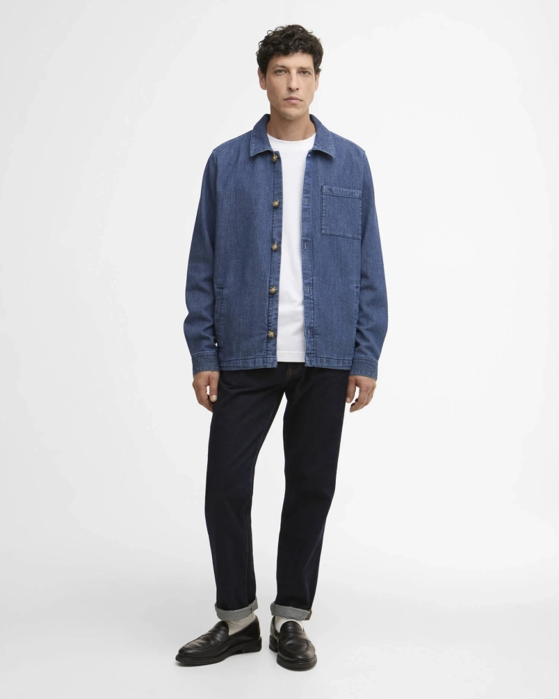 Barbour Aickmen textured denim overshirt indigo
