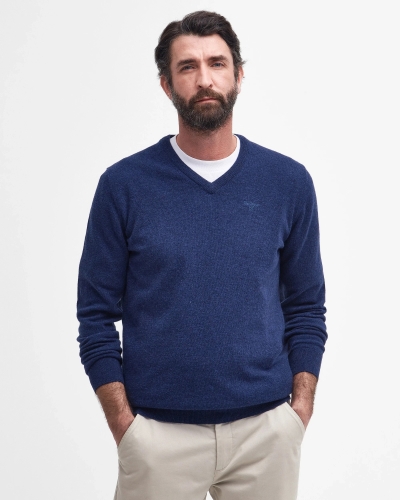 Barbour V-neck lambswool sweater deep blue