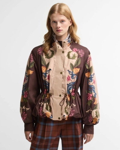 Barbour x Farm Rio Mandevilla showerproof jacket bloom in between/brown banana