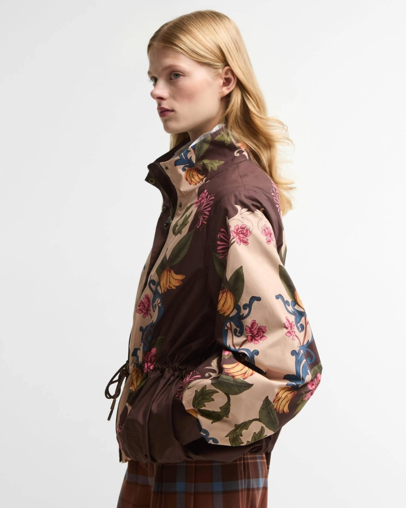 Barbour x Farm Rio Mandevilla showerproof jacket bloom in between/brown banana