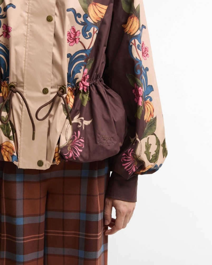 Barbour x Farm Rio Mandevilla showerproof jacket bloom in between/brown banana