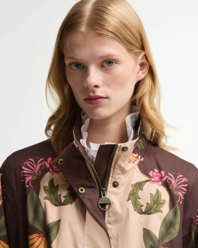 Barbour x Farm Rio Mandevilla showerproof jacket bloom in between/brown banana