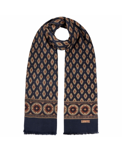 Stetson Scarf wool ornaments navy/khaki/burgundy