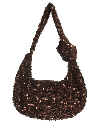 Swing Sequinned shoulder bag espresso brown