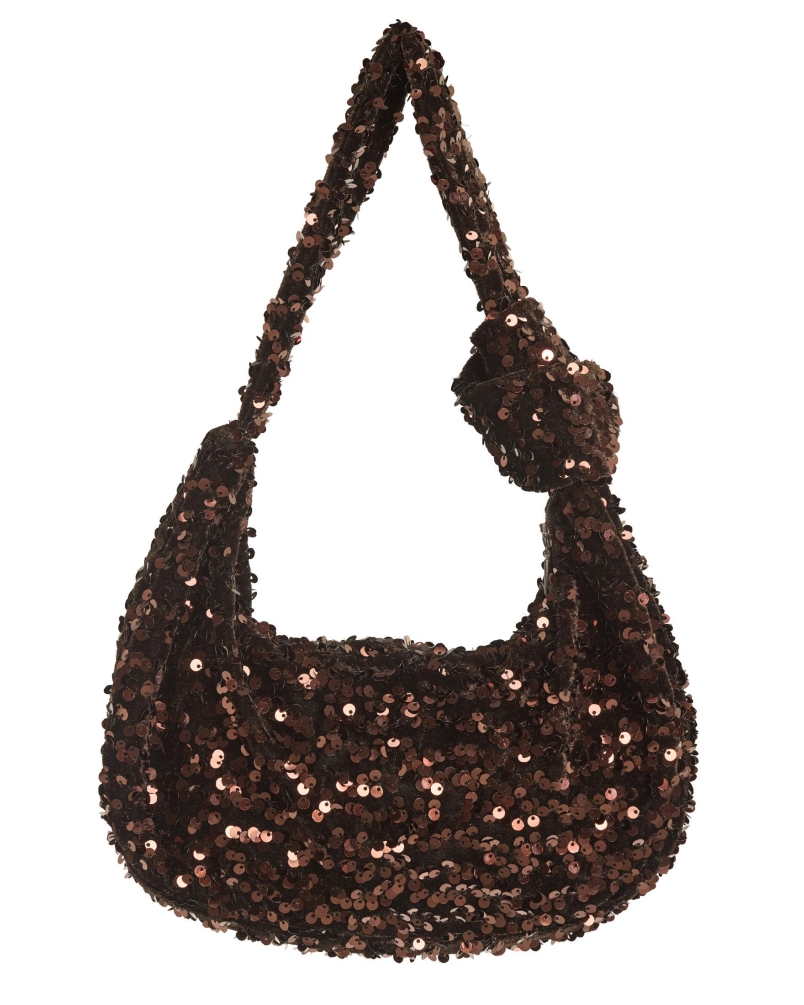 Swing Sequinned shoulder bag espresso brown