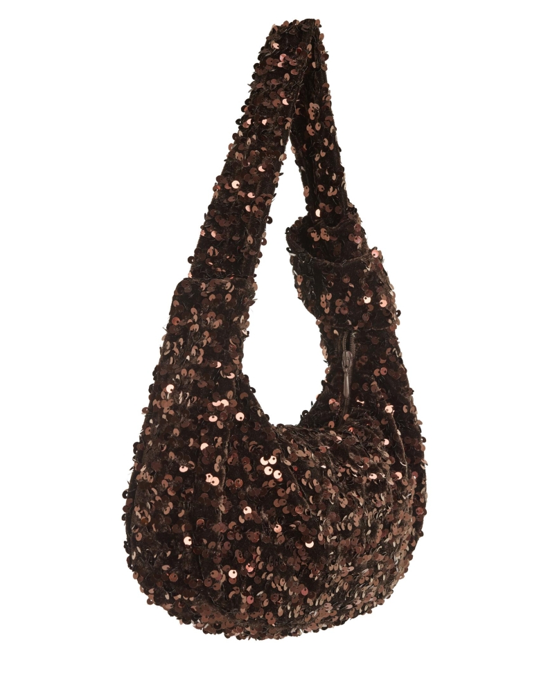 Swing Sequinned shoulder bag espresso brown