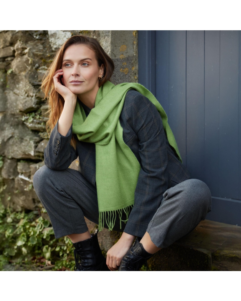 John Hanly Merino Luxury wool scarf avocado green
