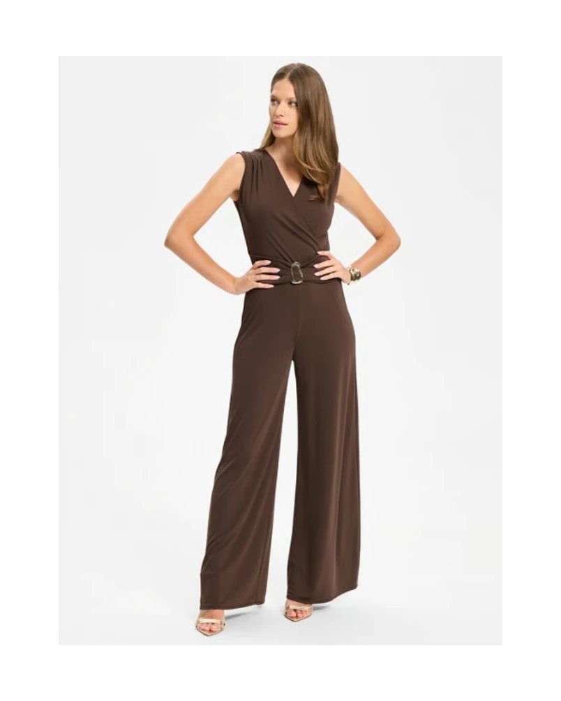 Swing Jumpsuit with gold buckle chocolate brown
