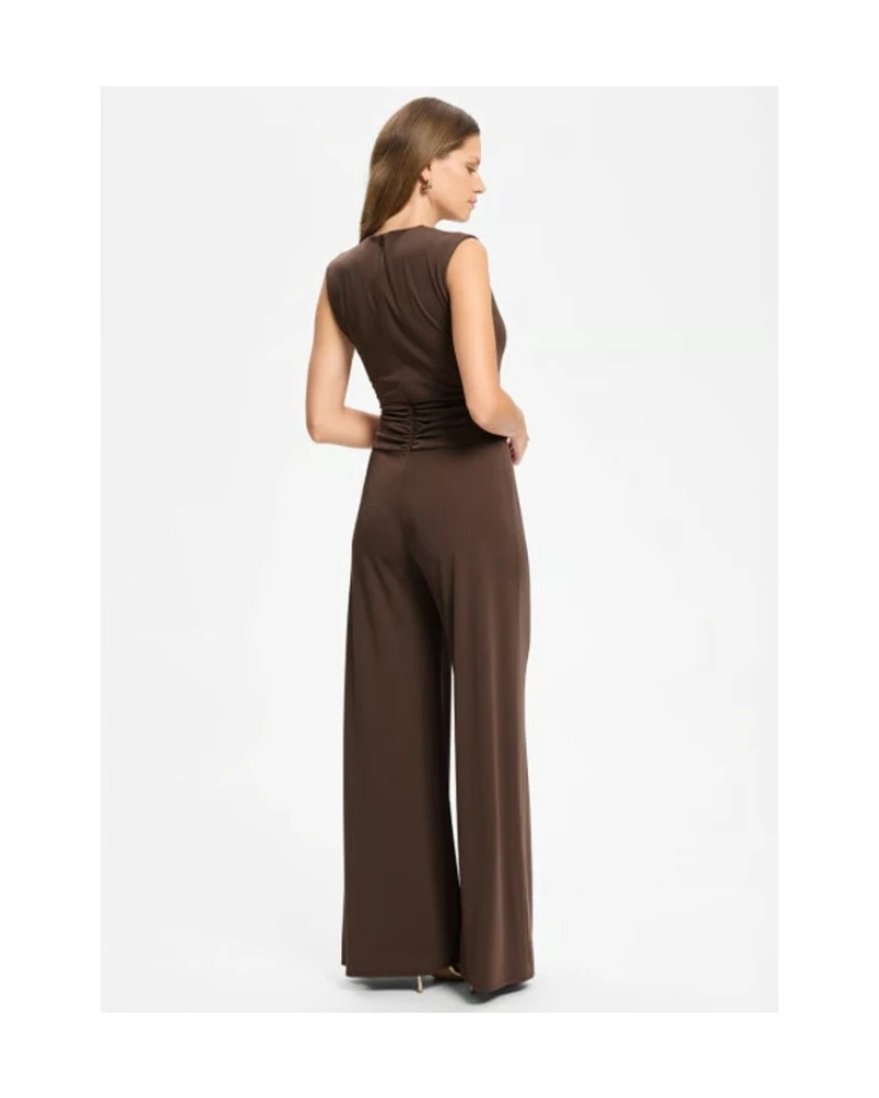 Swing Jumpsuit with gold buckle chocolate brown