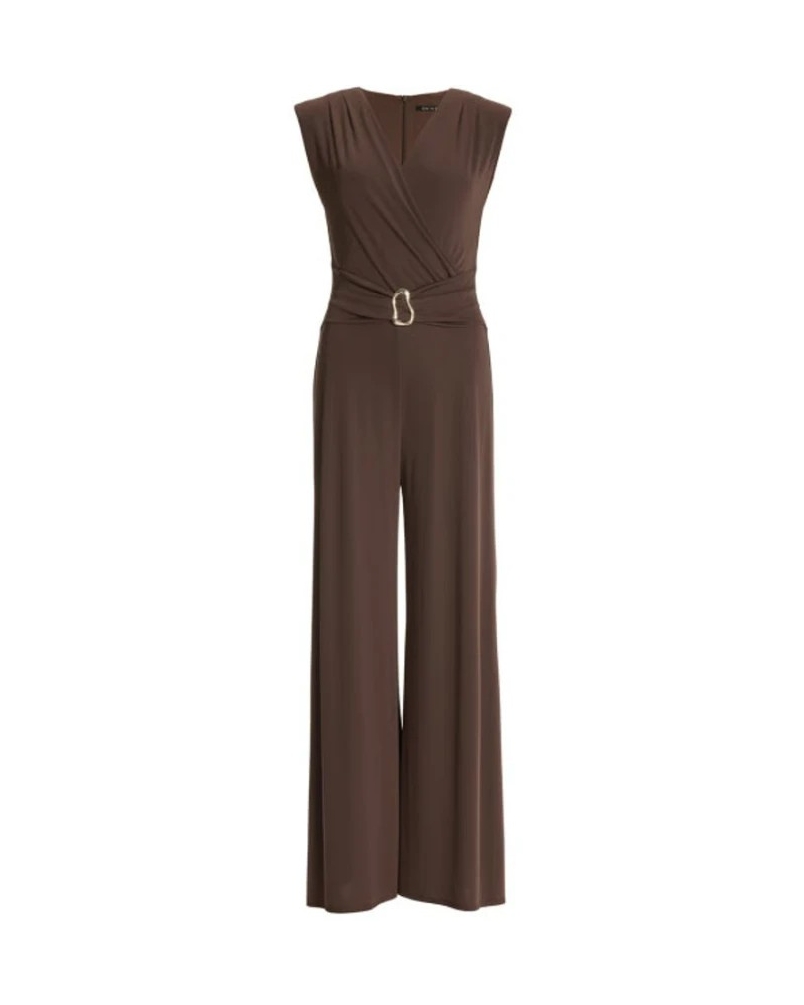 Swing Jumpsuit with gold buckle chocolate brown