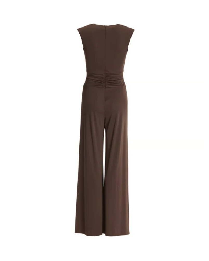 Swing Jumpsuit with gold buckle chocolate brown