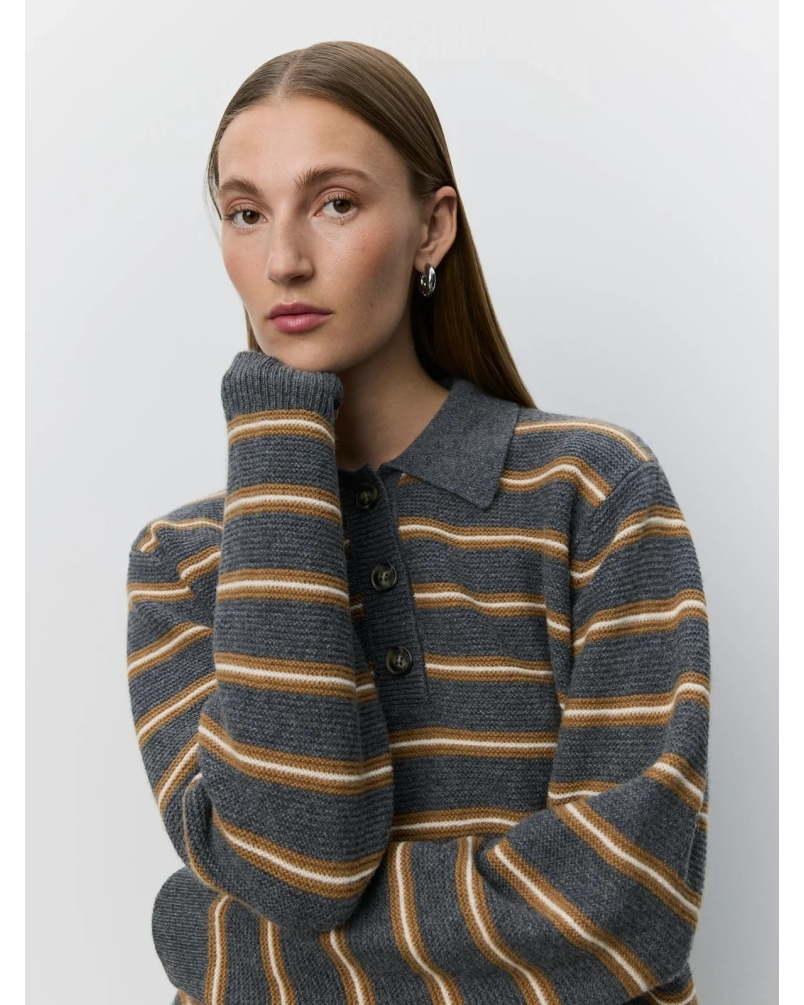 Sofie Schnoor Storma striped knit polo dark grey melange