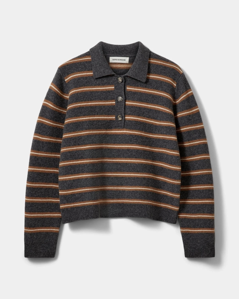 Sofie Schnoor Storma striped knit polo dark grey melange