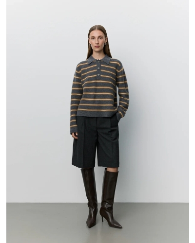 Sofie Schnoor Storma striped knit polo dark grey melange