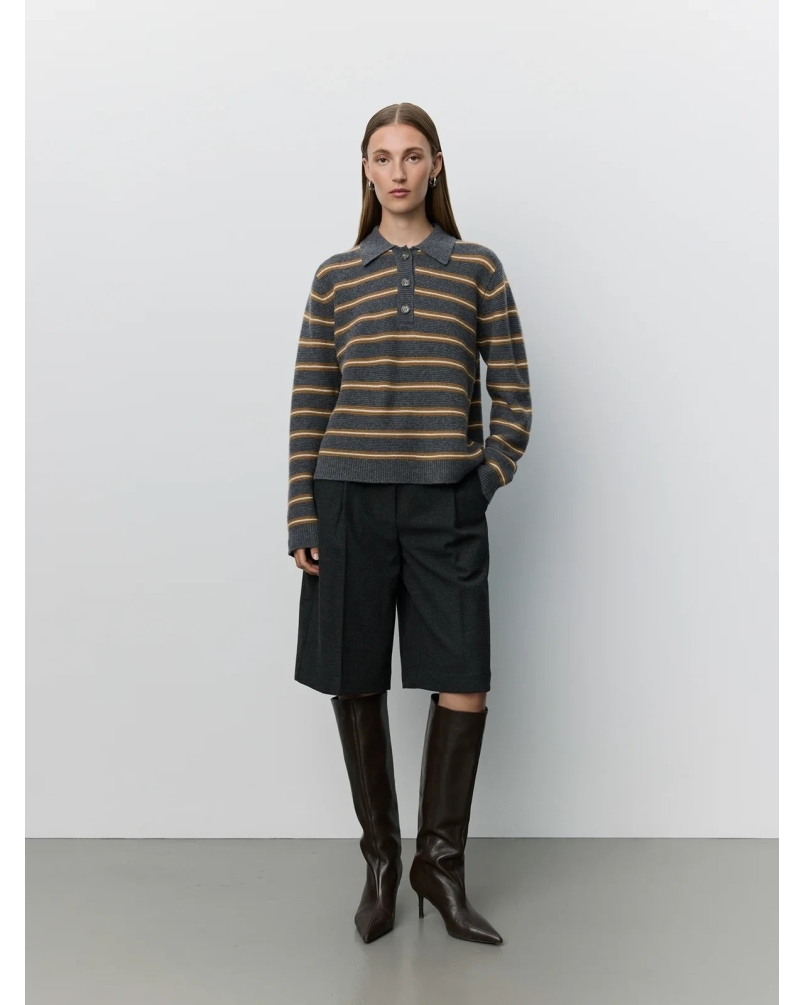 Sofie Schnoor Storma striped knit polo dark grey melange