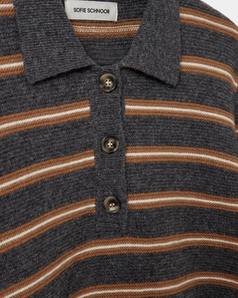 Sofie Schnoor Storma striped knit polo dark grey melange