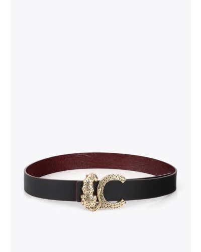 Lola Casademunt Faux leather textured belt with animal buckle black/red
