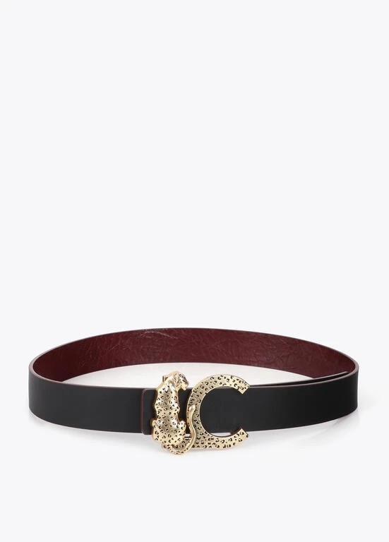 Lola Casademunt Faux leather textured belt with animal buckle black/red