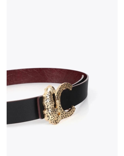 LOLA CASADEMUNT Lola Casademunt Faux leather textured belt with animal buckle