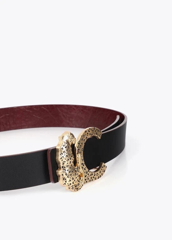 Lola Casademunt Faux leather textured belt with animal buckle black/red