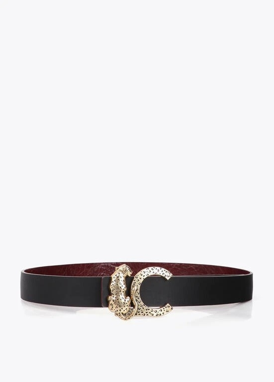 Lola Casademunt Faux leather textured belt with animal buckle black/red