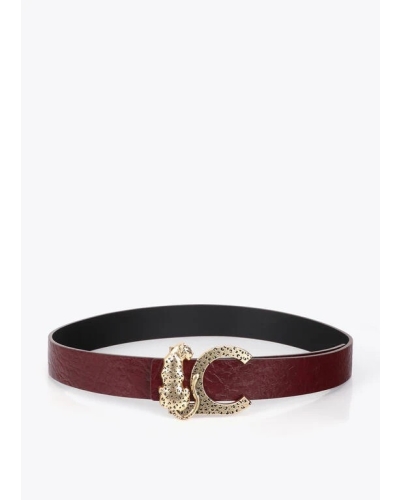 Lola Casademunt Faux leather textured belt with animal buckle black/red
