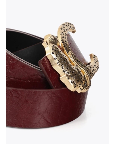 Lola Casademunt Faux leather textured belt with animal buckle black/red