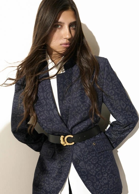 Lola Casademunt Faux leather textured belt with animal buckle black/red