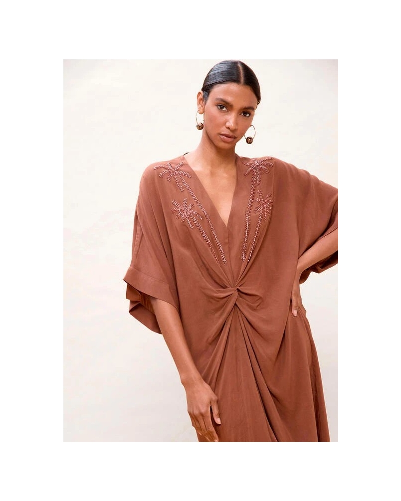 Lola Casademunt Knotted linen midi dress brown