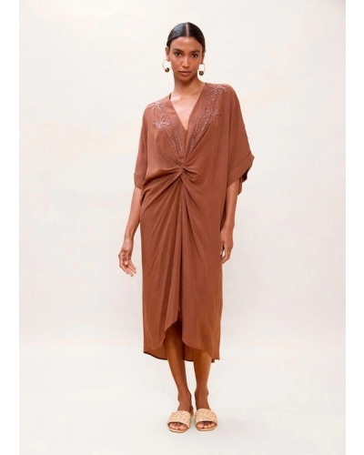 Lola Casademunt Knotted linen midi dress brown