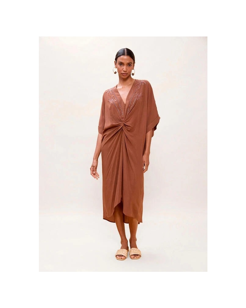 Lola Casademunt Knotted linen midi dress brown