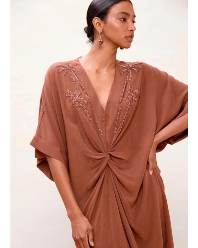 Lola Casademunt Knotted linen midi dress brown