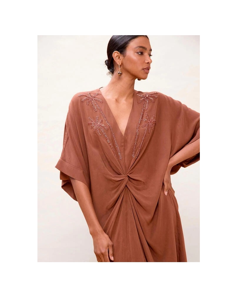 Lola Casademunt Knotted linen midi dress brown