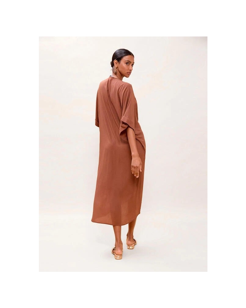 Lola Casademunt Knotted linen midi dress brown
