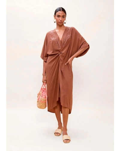 Lola Casademunt Knotted linen midi dress brown