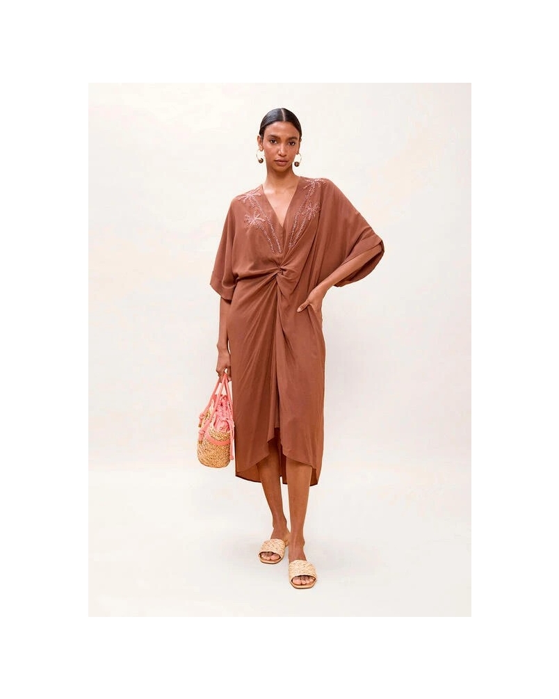 Lola Casademunt Knotted linen midi dress brown