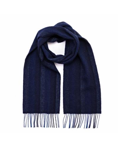 John Hanly Irish cashmere merino wool scarf navy/denim blue stripe