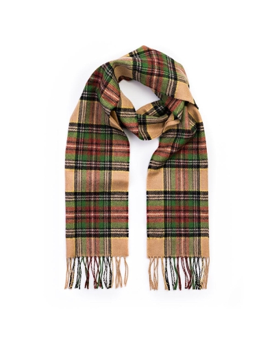 John Hanly Merino luxury wool scarf green/brown/charcoal/camel check