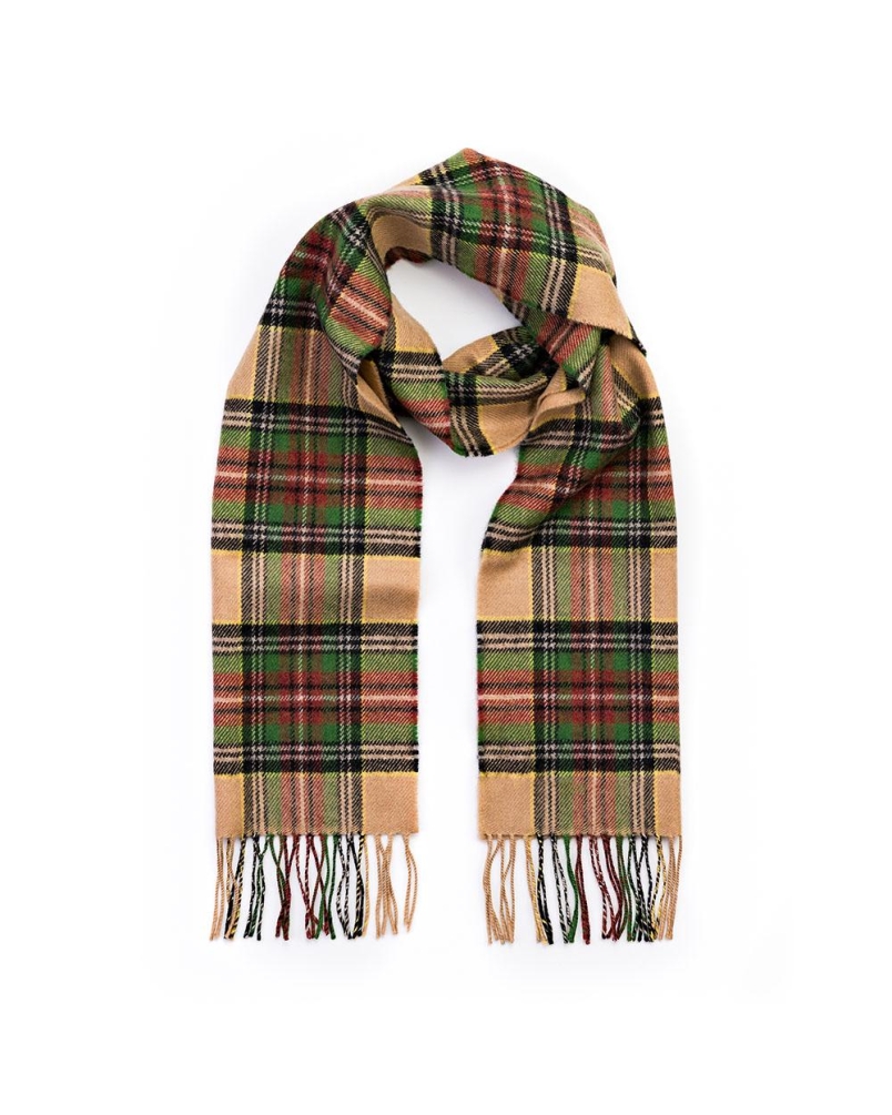 John Hanly Merino luxury wool scarf green/brown/charcoal/camel check