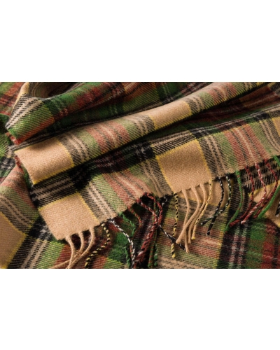 John Hanly Merino luxury wool scarf green/brown/charcoal/camel check